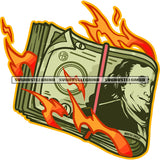 Money Bundle On Fire Color Design Element Cash Money Rubber Band Vector Bank Note White Background SVG JPG PNG Vector Clipart Cricut Cutting Files