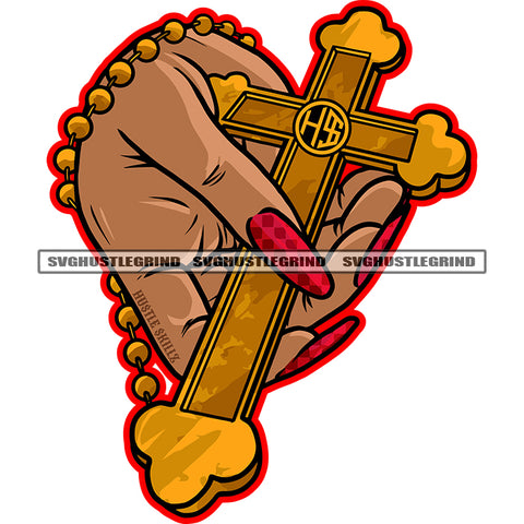 Woman Hand Holding Cross Design Element God Sign Vector Color Art Work White Background Woman Hand Long Nail SVG JPG PNG Vector Clipart Cricut Cutting Files