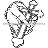 Woman Hand Holding Cross Design Element God Sign Vector Color Art Work Black And White BW Woman Hand Long Nail SVG JPG PNG Vector Clipart Cricut Cutting Files