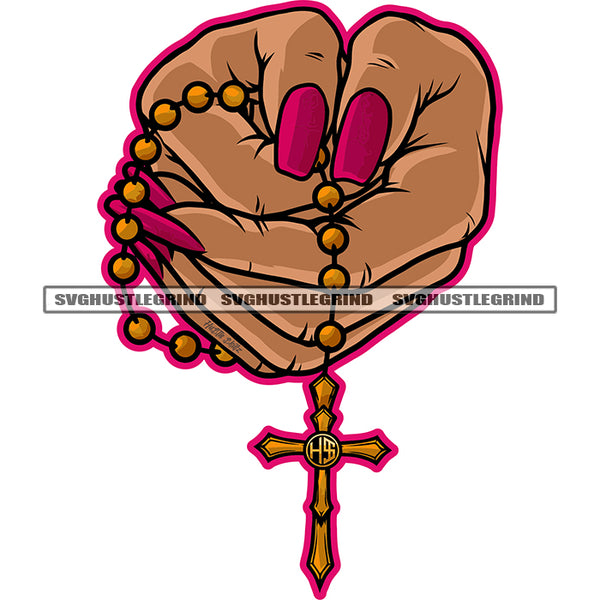 Woman Hand Holding Cross Design Element Woman Color Hand Long Nail White Background God Cross Sign SVG JPG PNG Vector Clipart Cricut Cutting Files