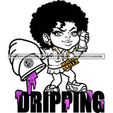 Dripping Quote African Girls Holding Juice Glass And Bundle Black And White BW Money Afro Hair Style Vector Girl Smile Face Design Element SVG JPG PNG Vector Clipart Cricut Cutting Files