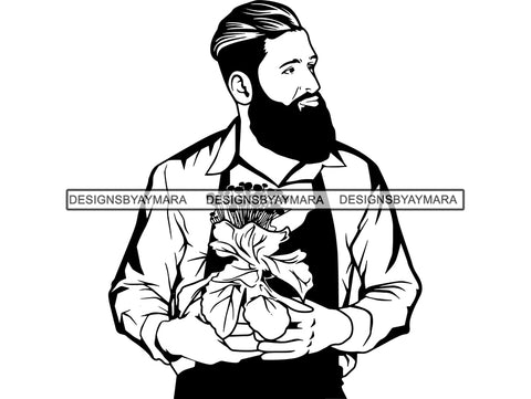 Gardener Garden Man Flower Plant Florist Shop Beard Stud Uniform Attire Store Attendant Plant Pot .SVG .JPG .EPS .PNG Vector Clipart Cricut Cutting Cut