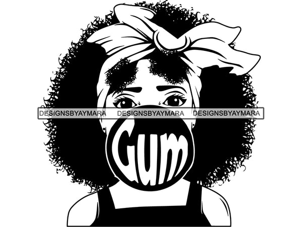Girl Little Gum Balloon Afro Fro African Kid Ribbon Play Curly Bubble Bubblegum Chewing Gumball .SVG .JPG .EPS .PNG Vector Clipart Cricut Cutting Cut