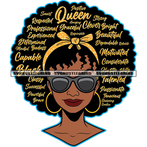 Melanin Beautiful Woman Wearing Sunglasses Vector Hair Quote African Woman Smile Face Afro Hair Style White Background SVG JPG PNG Vector Clipart Cricut Cutting Files