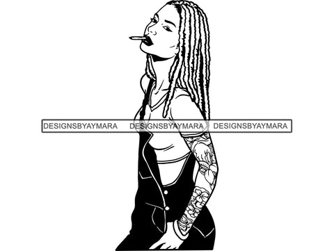 Woman Smoking Pot Deadlock Braids Hairstyle Rasta Queen Blunt Weed Cannabis 420 Marijuana Stoner High Life .SVG Cut File For Silhouette and Cricut