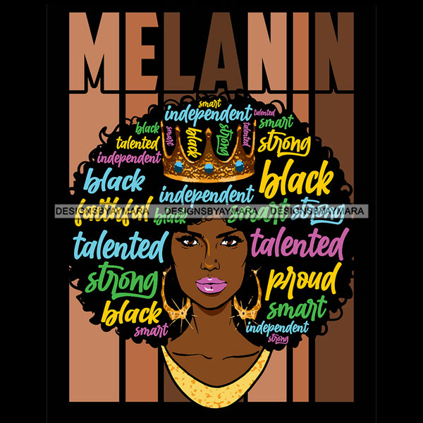 Melanin Woman With Words In Hair Independent SVG JPG PNG Vector Clipart Cricut Silhouette Cut Cutting