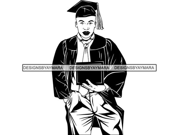 Graduation Man Life Achievements Proud Handsome African American Ethnic Happiness Smart Male Respect  .SVG .EPS .PNG Vector Clipart Digital Download Circuit Cut Cutting