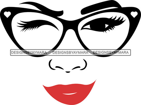 Afro Girl Babe Sexy Glasses Lips Wink SVG Cutting Files For Silhouette Cricut