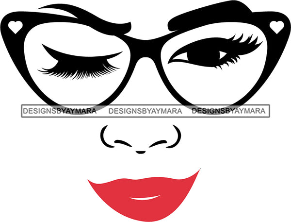 Afro Girl Babe Sexy Glasses Lips Wink SVG Cutting Files For Silhouette Cricut