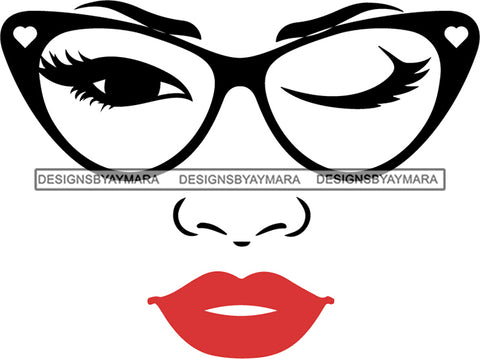 Afro Girl Babe Sexy Glasses Lips Wink SVG Cutting Files For Silhouette Cricut