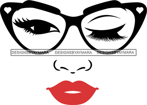 Afro Girl Babe Sexy Glasses Lips Wink SVG Cutting Files For Silhouette Cricut