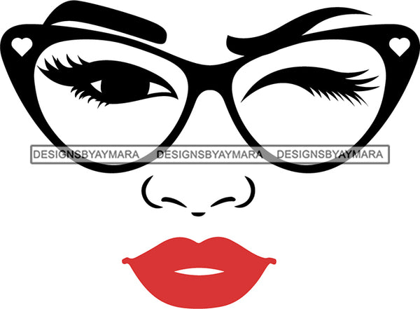 Afro Girl Babe Sexy Glasses Lips Wink SVG Cutting Files For Silhouette Cricut
