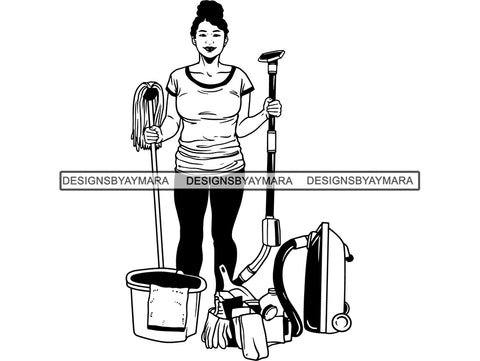 Cleaning Service Woman SVG Cut File For Silhouette and Cricut