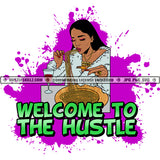 Welcome To My Hustle Black Woman Glass Red Wine Plate Of Gold Chains Robe Purple Splash Hustle Skillz JPG PNG  Clipart Cricut Silhouette Cut Cutting