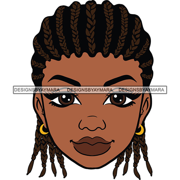 Afro And Braids Woman Curly Hair Face Design Element White Background Beautiful Woman Smile Face Girl Wearing Ear Ring Ang Lipstick SVG JPG PNG Vector Clipart Cricut Cutting Files