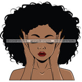Afro Braids Woman Head Design Element Afro Big Hair Style Long Nail Close Eye White Background Vector SVG JPG PNG Vector Clipart Cricut Cutting Files