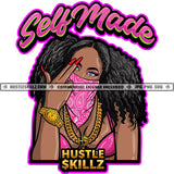Self Made Quote Color Vector Black African American Woman Middle Finger Hand Sign Bandana Wearing Mask Bikini Chain Watch Blue Eyes Nails Graphic Grind Skillz SVG PNG JPG Vector Files