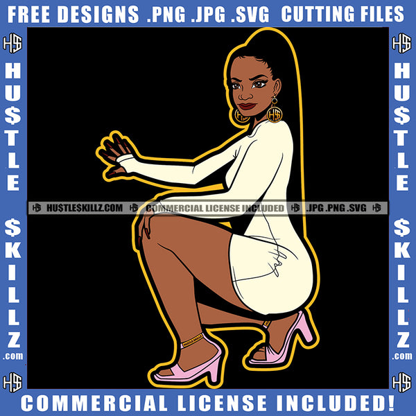 African American Sexy Woman Sitting Pose Melanin Girl Spa Hair Design Element Magic Ski Mask Gangster SVG JPG PNG Vector Clipart Cricut Cutting Files