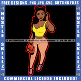 African American Petite Black Woman Wearing Halter Tight Pants Heels Lady Sister Purse Hustling Graphic Grind SVG PNG JPG Vector Cutting Cricut Files