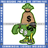Funny Cartoon The Cash Of Money Bag Character Charring Money Bag Design Element Money Bag Tired Face Vector SVG JPG PNG Vector Clipart Cricut Cutting Files