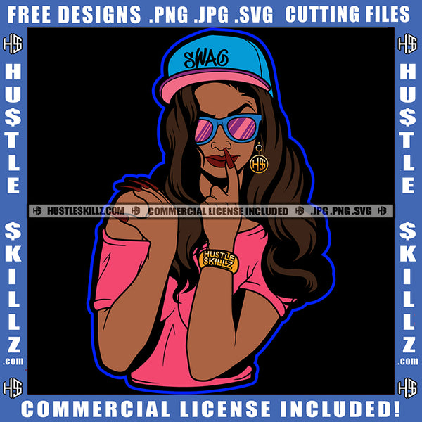 African American Beautiful Woman Wearing Swag Cap Vector Long Nail Design Element Melanin Girl Spa Hair Cute Face  SVG JPG PNG Vector Clipart Cricut Cutting Files