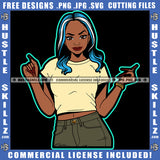 Young Woman Wearing Jeans Top Streaked Hair Snap Finger Pose Hand Design Element Graphic Image Melanin Hustler Grind Skillz SVG PNG JPG Vector Cutting Cricut Files