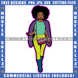 African American Beautiful Woman Melanin Girl Standing Wearing Cloth And Afro Hair Design Element Magic Ski Mask Gangster SVG JPG PNG Vector Clipart Cricut Cutting Files