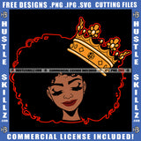 African American Beautiful Woman Melanin Girl Crown On Head Design Element Black Girl Afro Hair Magic Ski Mask Gangster SVG JPG PNG Vector Clipart Cricut Cutting Files