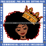 African American Beautiful Woman Melanin Girl Crown On Head Design Element Black Girl Afro Hair Magic Ski Mask Gangster SVG JPG PNG Vector Clipart Cricut Cutting Files