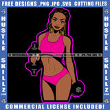 African American Beautiful Fitness Woman Holding Dumbbells Melanin Girl Bodybuilder Wearing Bikini Magic Ski Mask Gangster SVG JPG PNG Vector Clipart Cricut Cutting Files