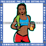 African American Bodybuilder Woman Standing Fitness Melanin Girl Holding Bottle Design Element Magic Ski Angry Face SVG JPG PNG Vector Clipart Cricut Cutting Files
