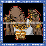 Bald Black Man Gold Grill Chain Watch Bracelet Rings Gangster Angry Face Man Hustler Icon Graphic Grind SVG PNG JPG Vector Cutting Cricut Files