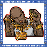 Bald Black Man Gold Grill Chain Watch Bracelet Rings Gangster Angry Face Man Hustler Icon Graphic Grind SVG PNG JPG Vector Cutting Cricut Files