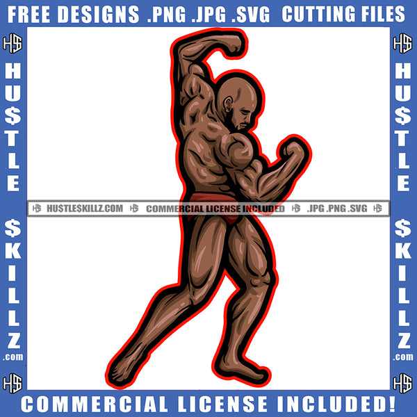 Bodybuilder Man Standing Show Body Pose Design Element Man Baldness Head SVG JPG PNG Vector Clipart Cricut Cutting Files