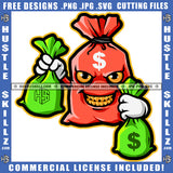 Angry Face Money Bag Holding Two Cash Bags Dollars Grills Evil Eyes Dollar Sign Hands Grind Hustler Vector Design Element SVG PNG JPG Vector Cutting Cricut Files