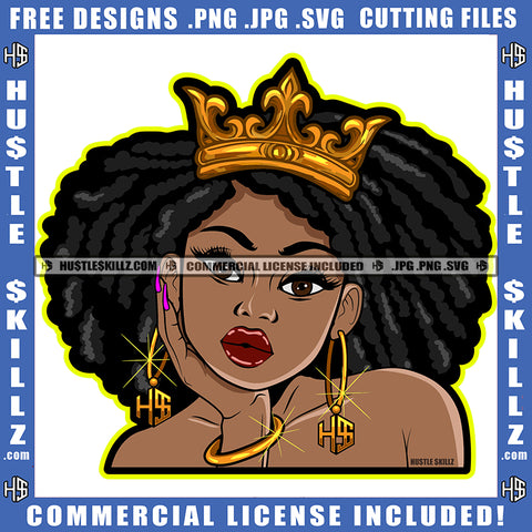 African American Beautiful Woman Crown On Head Melanin Bad Ass Queen Goddess Afro Hair Design Element Magic Ski Mask Gangster SVG JPG PNG Vector Clipart Cricut Cutting Files