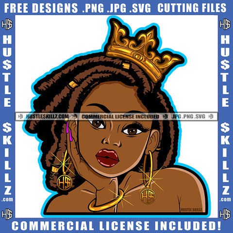 African American Woman Locs Dreads Hair Crown On Head Melanin Black Girl Face Design Element Magic Ski Mask Gangster SVG JPG PNG Vector Clipart Cricut Cutting Files