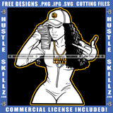 Melanin Woman Holding Money Baseball Cap Hat Gangster Hustling Gold Chain Middle Finger Hand Sign Logo SVG PNG JPG Vector Cricut Cut Files