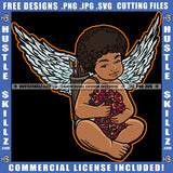 African American Baby Angle Setting And Holding Rose Flower Vector Design Element Angle Wings Afro Hair SVG JPG PNG Vector Clipart Cricut Cutting Files