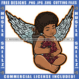 African American Baby Angle Setting And Holding Rose Flower Vector Design Element Angle Wings Afro Hair SVG JPG PNG Vector Clipart Cricut Cutting Files