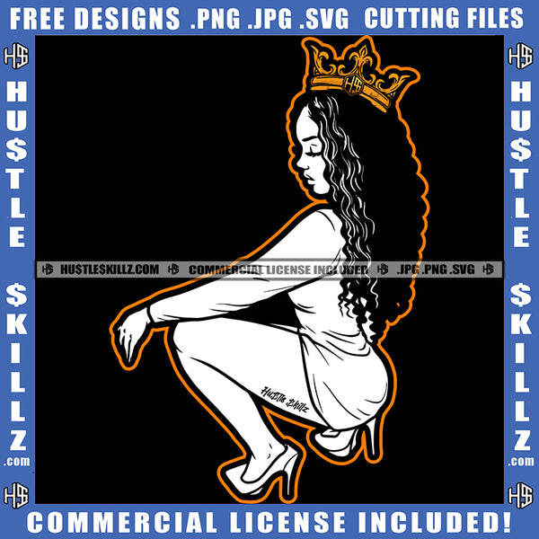 African American Sexy Women Sitting Vector Design Melanin Nubian Woman With Curly Hair And Crown Vector Circuit Cut Cutting Hustler Clipart JPG PNG SVG