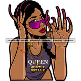 Afro Woman Long Nail Head Design Element Curly Hair Style Wearing Sunglass White Background Sexy Pose SVG JPG PNG Vector Clipart Cricut Cutting Files