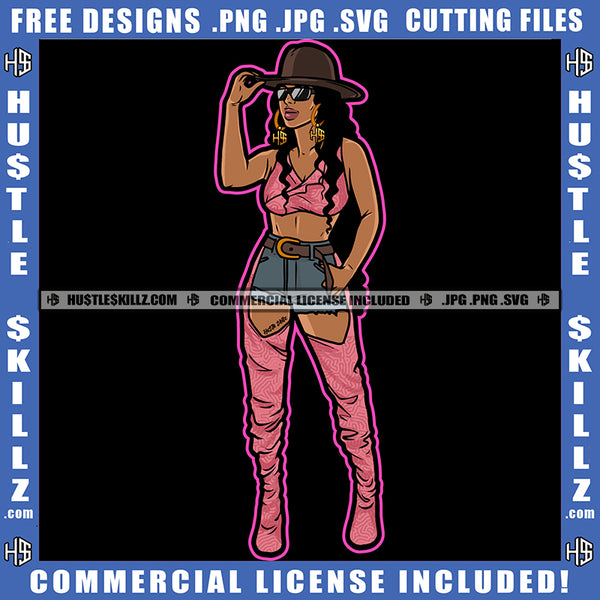 African American Woman Standing Color Vector Design Element Nubian Women Wearing Sunglass And Hat Bad Ass Design Circuit Clipart JPG PNG SVG