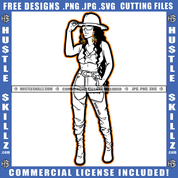 African American Woman Standing Vector Design Element Nubian Women Wearing Sunglass And Hat Bad Ass Design Circuit Clipart JPG PNG SVG
