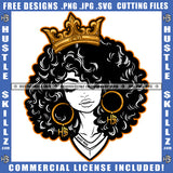 African American Woman Head Vector Wearing Crown Ornaments Vector Melanin Nubian Woman Design Element Curly Hair Earring Hustler Clipart JPG PNG SVG