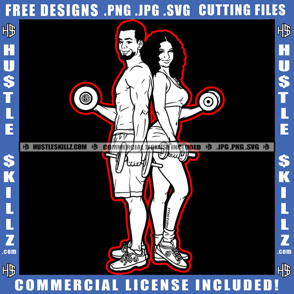 African American Fitness Couple Vector Standing With Dumbbell On Hand Vector Fitness Design Element Nubian Bodybuilder Couple Clipart JPG PNG SVG
