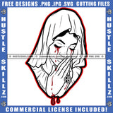 Crying Woman Blood Dripping Tears Praying Pray Mary Bowed Hands Head Head Covering Cloth Grind SVG PNG JPG Vector Cutting Cricut Files