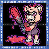 Evil Cat Holding Chainsaw With Blood Color Vector Standing Smiling Face Cat Color Design Element Blood Drooping On Floor Bad Ass Cat Vector Clipart JPG PNG SVG