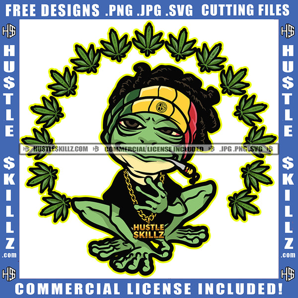 Gangster Frog Cannabis Blunt Smoking Color Vector Bad Ass Frog Marijuana Leaf High Life Smoke Pot Stoned Silhouette SVG JPG PNG Vector Clipart Cricut Cutting Files