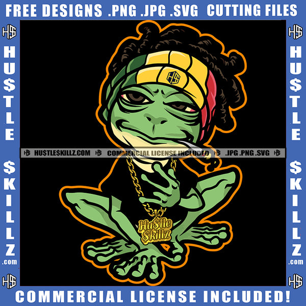 Bad Ass Gangster Frog Cannabis Blunt Smoking Color Vector Marijuana High Life Smoke Pot Stoned Silhouette SVG JPG PNG Vector Clipart Cricut Cutting Files